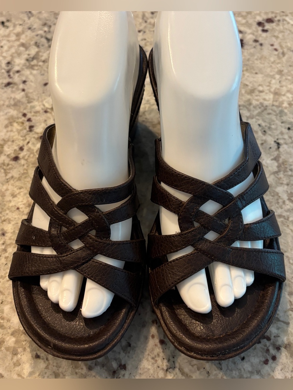 Vintage Y2K Bongo Brown Woven Wedge Sandals Platform Slides Sz 8M EUC
